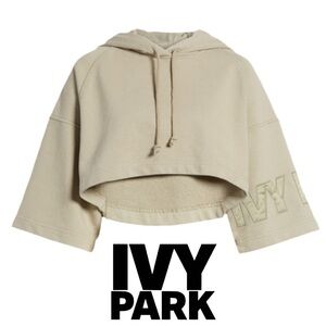 IVY PARK | Short Sleeve Crop Hoodie Pullover Sweatshirt Top Beyoncé Tan Beige